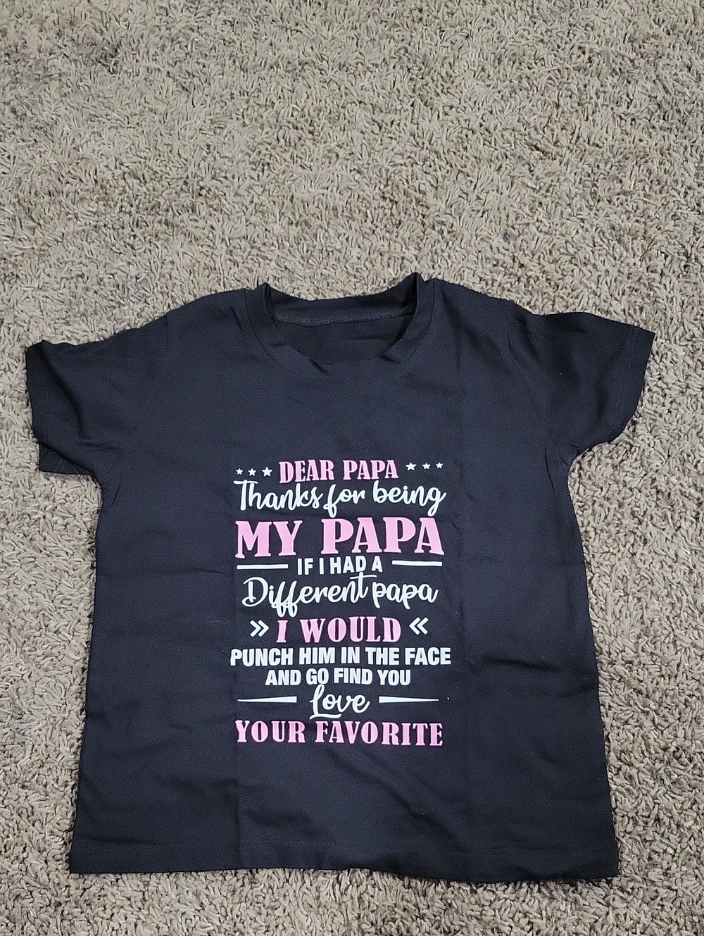 SHEIN Black Tee with Pink & White 'Dear Papa' Graphic